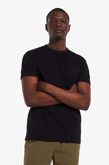 Black Fred Perry Tonal Tape Ringer Men's T Shirts | PH 1789KORI